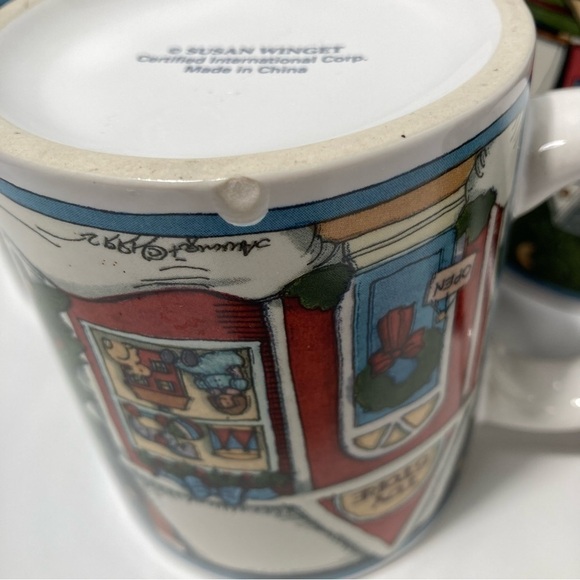 set of 6 Susan Wenget Christmas mugs  toys. teddy bears, snowman, rocking horse - Picture 17 of 17